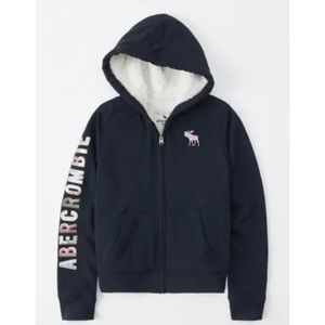ABERCROMBIE KIDS - Girls Sequin Logo Sherpa -Fleece Hoodie